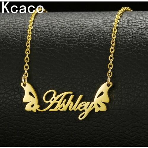 Kcaco Letter Personalized Necklace Custom New Simple Name Love Double Butterflly Pendant Necklaces Gold Plated Women Gift