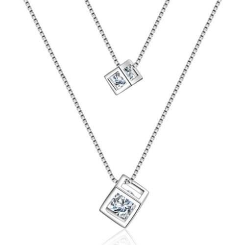 KOFSAC New Charm 925 Silver Necklaces For Women Party Double Layer Shiny Crystal Love Magic Cube Pendant Necklace Jewelry Gifts