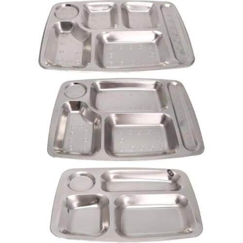 Stainless Steel Divided Dinner Tray Lunch Container Food Plate 4/5/6 Section