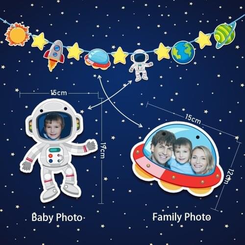 Spaceship Stars Paper Banner Garland Astronaut Solar DIY Bunting Kids Boy Girl Space Birthday Party Supplies Hanging Decoration