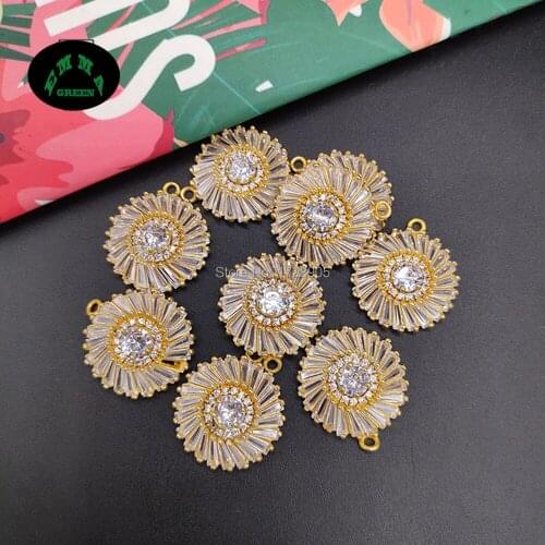 Round Zircon Charms 20pcs Zircon Flower Charm Pendant Crystal Gold or Silver Plate DIY Jewelry Making Findings Zircons Accessory