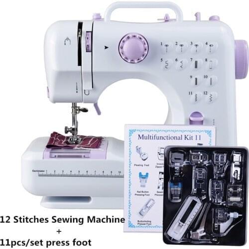 Fanghua Multifunction Mini Sewing Machine 505A 12 Stitches Replaceable + 11pc Presser Foot Power Supply LED Light Sewing classes