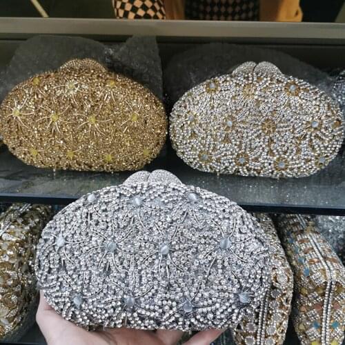 Fashion 5 Colors Silver/Gold Evening Clutch Bags Rhinestone Phone Diamond Handbags High Quality Women’s Crystal Party Purses