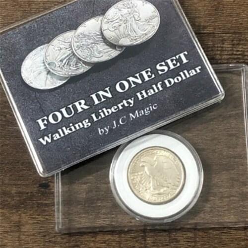 Four in One Walking Liberty Half Dollar Set Magic Tricks Stage Magia Coin Appearing Magie Illusion Gimmick Props for Magicians