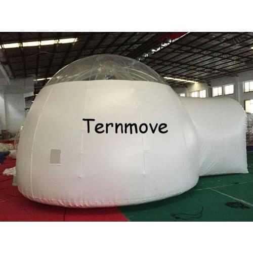 Inflatable half clear dome tent for hiking,Giant Outdoor Single Tunnel New Arrival Half Transparent Inflatable Bubble Tent
