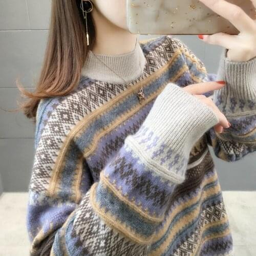 Room 154536, row 3, No. 2] new style diamond stripe geometric color matching half high collar sleeve 59