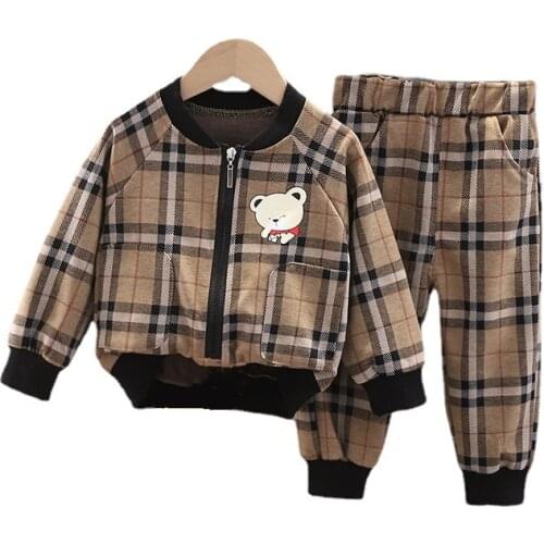 Fashion Boys Clothing Autumn Baby Girl Clothes Suit Children Plaid Jacket Pants 2Pcs/sets Toddler Casual Costume Kids Tracksuits