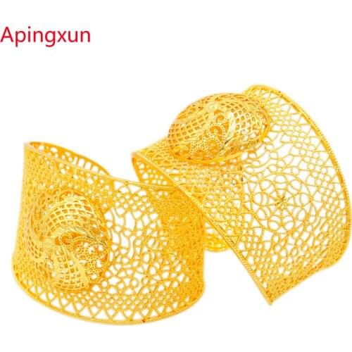 Apingxun New Arrival 24K Gold Color Cyclone Cuff Barcelet French African Dubai Women Girls Luxury Party Bangle Jewelry Wife Gift