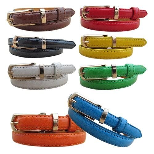 New Women Thin Faux Leather Belt Cummerbund Candy Tone Buckle Casual Waistband Strap BDI5