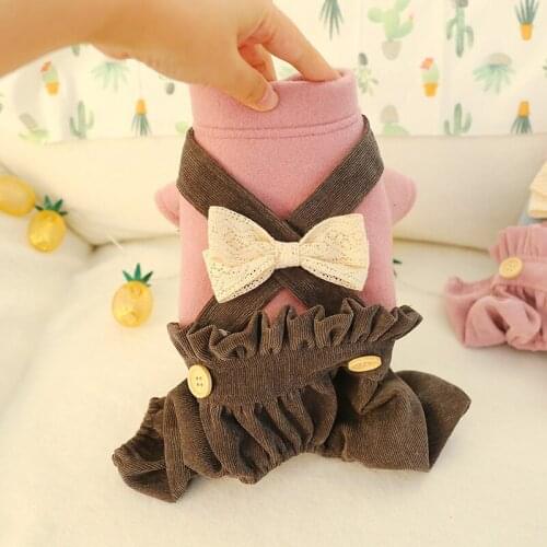 Autumn Winter Big Bow Dog Clothes Cute Dog Jumpsuit Lantern Pants Princess 4-leg Jumpsuits Rompers For Girls Small Dogs Terrier