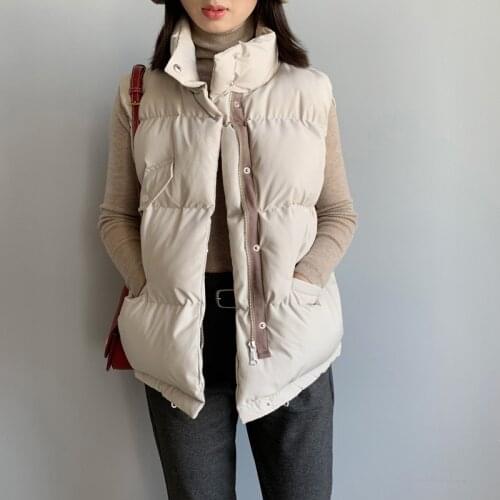 Casual Beige Cotton Vest Jacket Womens 2020 Korean Cotton Vest Loose Ladies Vest Outwear Warm Padded Waistcoat Women Q253
