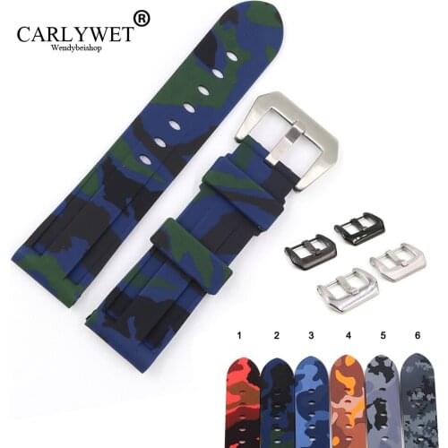 CARLYWET 22 24mm Camo Green Blue Black Waterproof Silicone Rubber Replacement Watch Band Loops Strap For Panerai Luminor