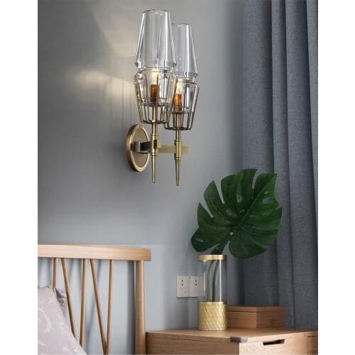 Luxury glass wall lamp bedside lamp wall light E27 modern wall light plated brass metal luxury glass