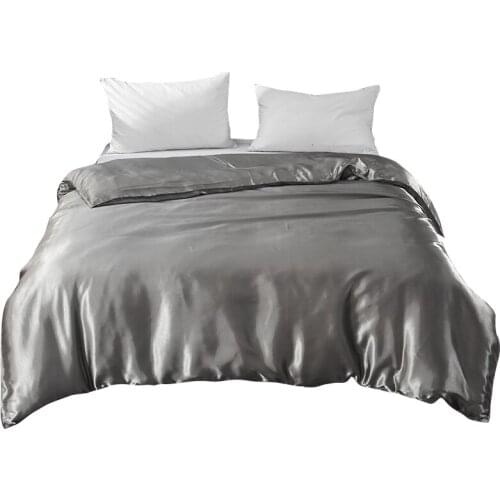 Silver Gray Satin Silk Duvet Cover Luxury Solid Color Ice Silk Quilt Cover Single Double Twin Full Queen King Comforter Case 1pc