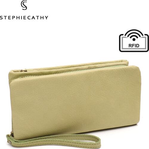 SC Soft Cowhide Women Long Wallet Fashion Design Functional Coin Purse Card Holder Female Luxury Genuine Leather Daily Clutches