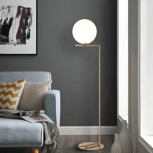 Nordic Design Contemporary Art Deco 220V Led Flexible E27 Glass Bulb Metal Standing Living Room Indoor Lighting Gold Floor Lamp