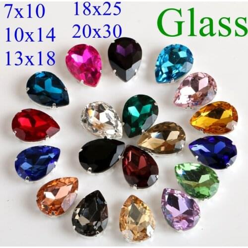 Drop Shape Glass Rhinestones With Claw Sew On Teardrop Crystal Stone Strass Diamond Metal Base Buckle Wedding Decoration