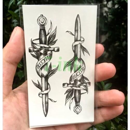 Waterproof Temporary Tattoo Sticker sketch sword dagger English letter Leaves gun tatto flash tatoo fake tattoos for Woman Man