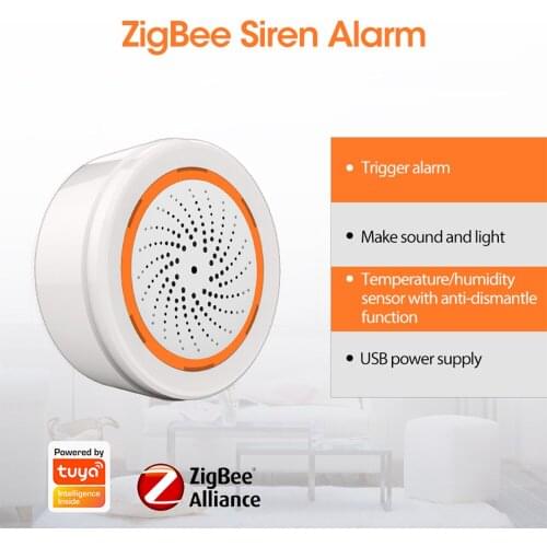 Tuya Zigbee Smart Siren Alarm With temperature and Humidity Sensor Works With TUYA Smart Hub