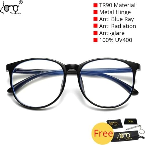 VANLOOK TR90 Women Eyeglasses Blue Light Blocking Computer Screen Protection Glasses Transparent Round Spectacle Frames Men UV