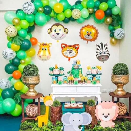 108pcs/set jungle animal balloons set for boy birthday party decoration Safari zoo green balloon arch baby shower boy 1st birth