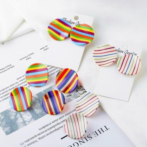DIY Japanese and Korean Jewelry Temperament All-match Wind Resin Acetate Color Striped Stud Earrings Jewelry Accessories