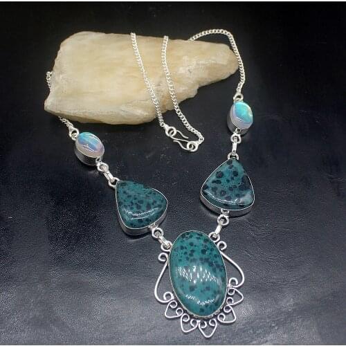 Hermosa Jewelry Dalmatian Jasper Mystical Topazz Silver Color Women Ladies Gifts Pendant Necklace Chain 46cm 20213450