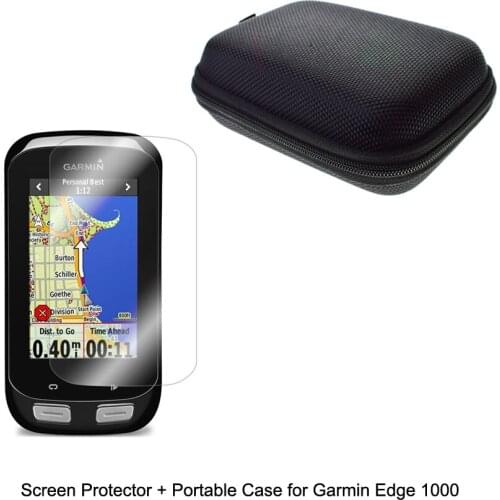 Outdoor Traveling Protect Portable Case Bag+Clear Screen Protector Shield Film for Garmin GPS Edge 1000