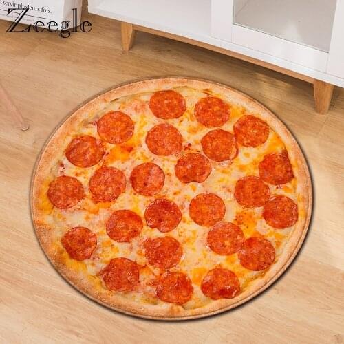 Zeegle 3d Printed Pizza Round Carpet Large Carpet for Living Room Decor Anti-slip Kids Room Play Rug Absorption Hallway Rug