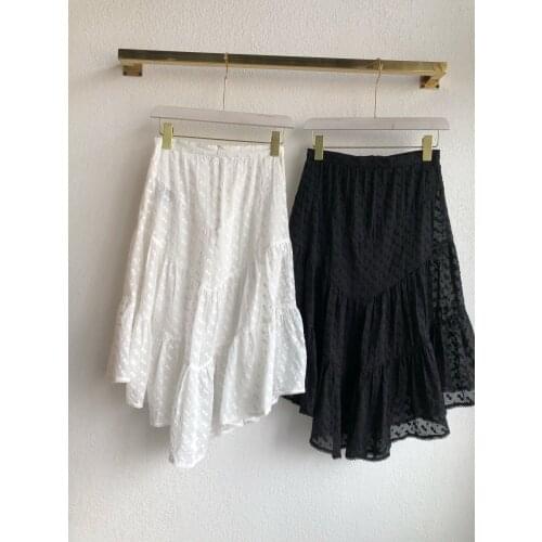 Woman White Cotton irregular skirts flower Embroidered Hollow Out Fashion skirts 2021 spring