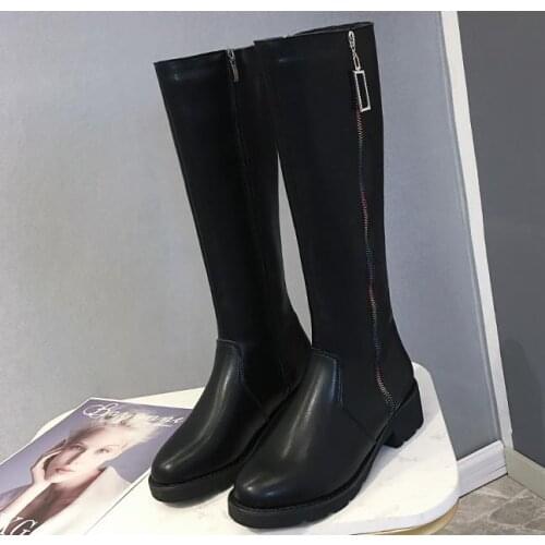 2019 new autumn and winter over the knee net red zipper thick bottom leather female boots
