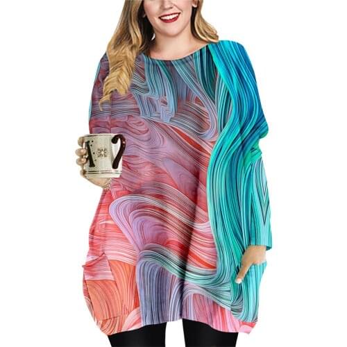 Autumn Spring Plus-size Women Dress Loose 3D Print Mini Dresses Sexy Round Neck Long Sleeve Dresses Oversize Beach Dresses