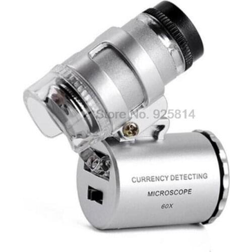 100set/lot 60X Zoom Handheld Mini Pocket currency detecting Microscope Loupe Jeweler Magnifier With LED Light Mobile phone lens