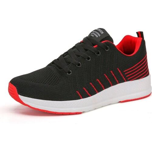 2021 Male Fashion Trainers Men Shoes Breathable Sneakers Casual Walking Lightweight Black Red Sneaker Sapato Masculino Size 44