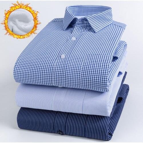 2021 new mens fashion business casual cotton autumn winter striped long-sleeved shirt mens plus velvet warm shirt size S-5XL