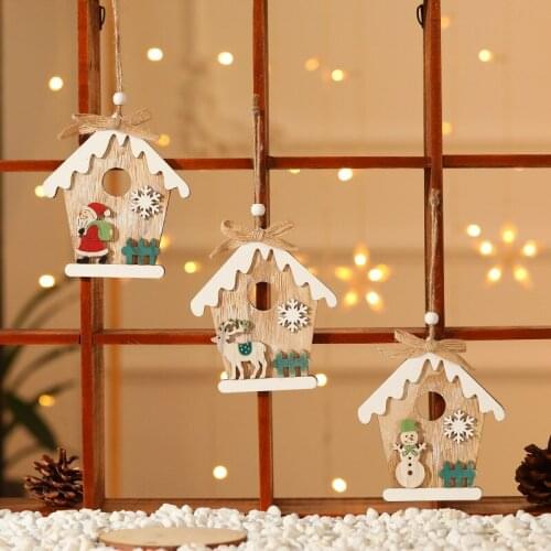 3PCS/Lot Printed House Wooden Pendants Ornaments Wood Craft Christmas Tree Decorations Kids Toys Gifts For Home Party New Year