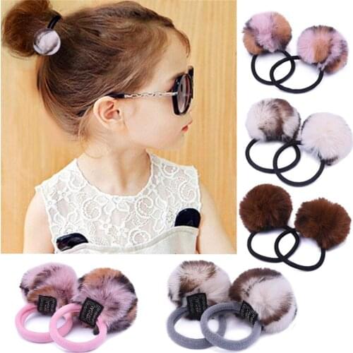 4pcs Fur Ball Elastic Girl Womens Ponytail Holders Plush Ball Hair Ring Elastic Hair Rope Hair Tie Accessories Rubber HairBand