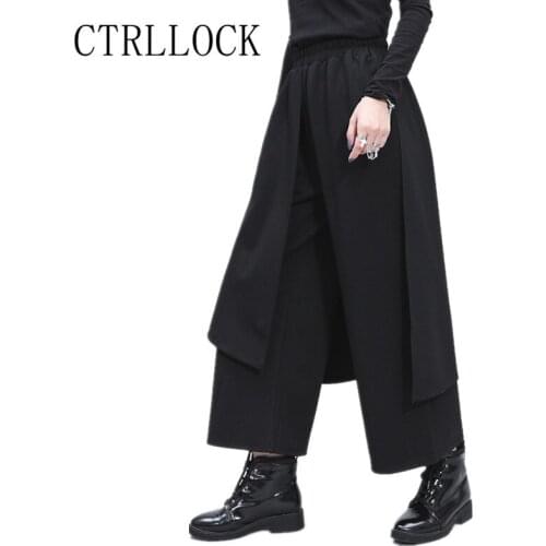 CTRLLOCK Irregular Stitching Elastic Waist Loose Wide Leg Pants Women Two Pieces Female Trousers Fashion