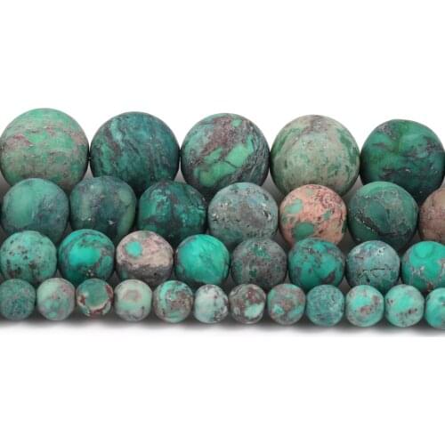 Natural Stone Beads Matte Dull Polish Green Sea Sediment Turquoises Jaspers Beads for Jewelry Making DIY Bracelet Minerals Beads