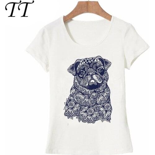 2021 New summer women t-shirt Blue Mandala of Pug print T-Shirt casual ladies Tops novelty cute girl Tee fashion short sleeve