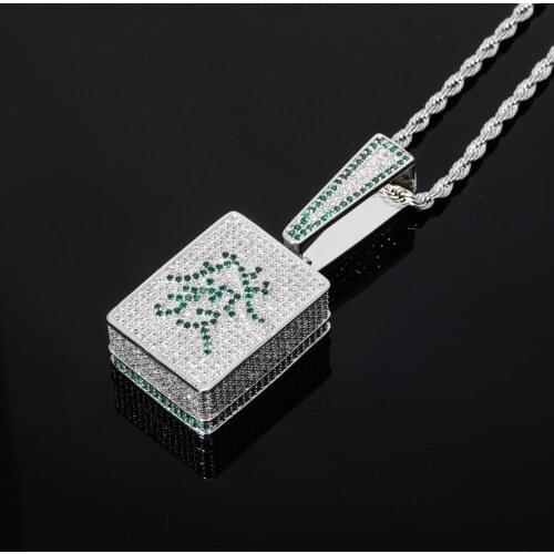 Hip Hop Micro Paved AAA+ Cubic Zirconia Iced Out Bling Chinese Get Rich Sign Square Pendants Necklace for Men Rapper Jewelry