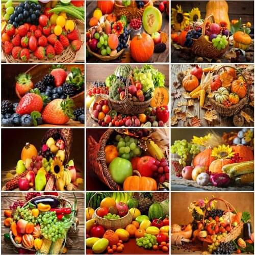 HUACAN 5D Diamond Painting Full Round Square Flower Fruit Diamond Embroidery Sale Strawberry Rhinestones Mosaic Wall Art