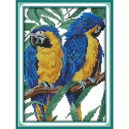 Joy Sunday Cross Stitch Blue-headed Parrot Thread Painting 11CT 14CT DMS Patterns Embroider Sets DIY Printed Cross Stitch Kits