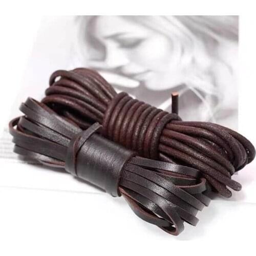 5m coffee/red/brown natural leather rope 4mm round/flat leather rope for making bracelets necklaces leather bags DIY materials
