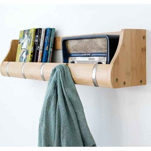 2017 New Creative Bamboo Coat Racks with Storage Rack Hanging Shelf 2 3 Hanging Hook Hanger Stainless Zinc Hooks Home Supplies