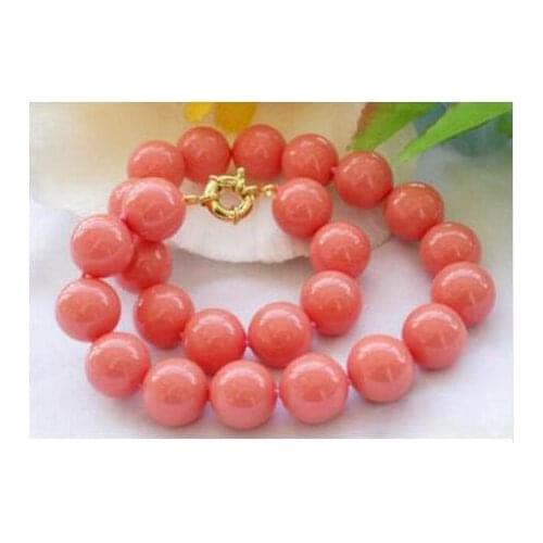Hot sell 10mm Orange pink color sea shell pearl necklace 18"