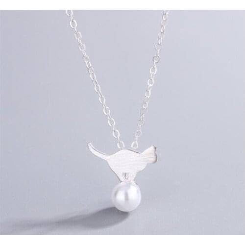 Fashion Beautiful Drawing Cat Pearl Personality 925 Sterling Silver Jewelry Exquisite Anti-allergic Pendant Necklaces N114