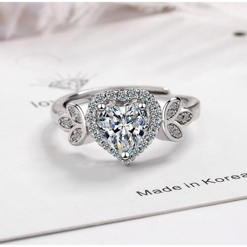 925 Sterling Silver Zircon Heart Finger Ring For Women Girls Wedding Party Classic Jewelry jz053