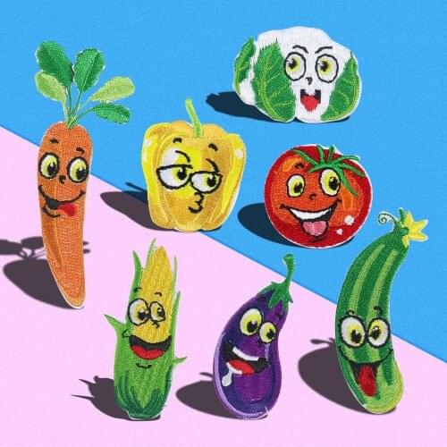 Vegetable Eggplant, tomato, carrot, corn, Luffa Patch Cartoon Chinese cabbage Embroidery Iron On Clothes Patches DIY Applique