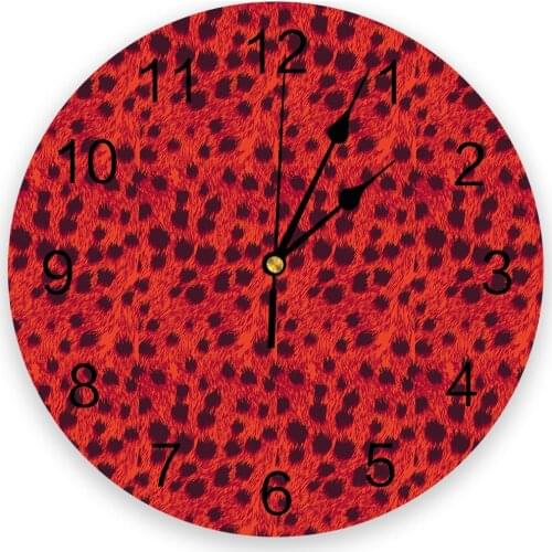 Red Leopard Pattern Print Wall Clock Wall Art Silent Non ticking Round Wall Watch for Home Decortaion Best Gift